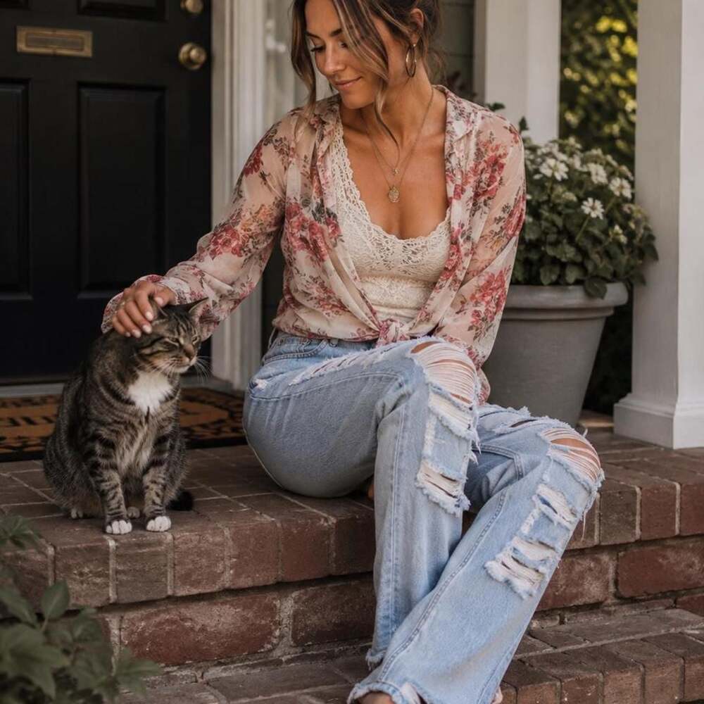 American Eagle Mom Jeans Light Wash Distressed Size 10